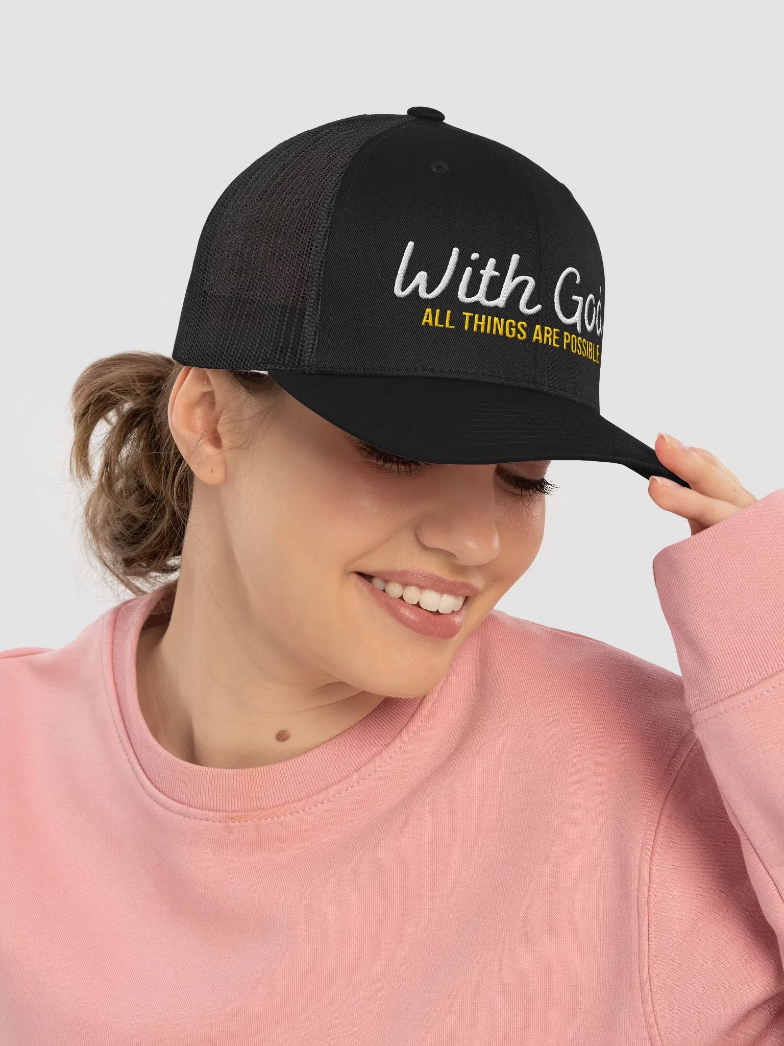 With God All things are possible Embroidered Trucker Hat