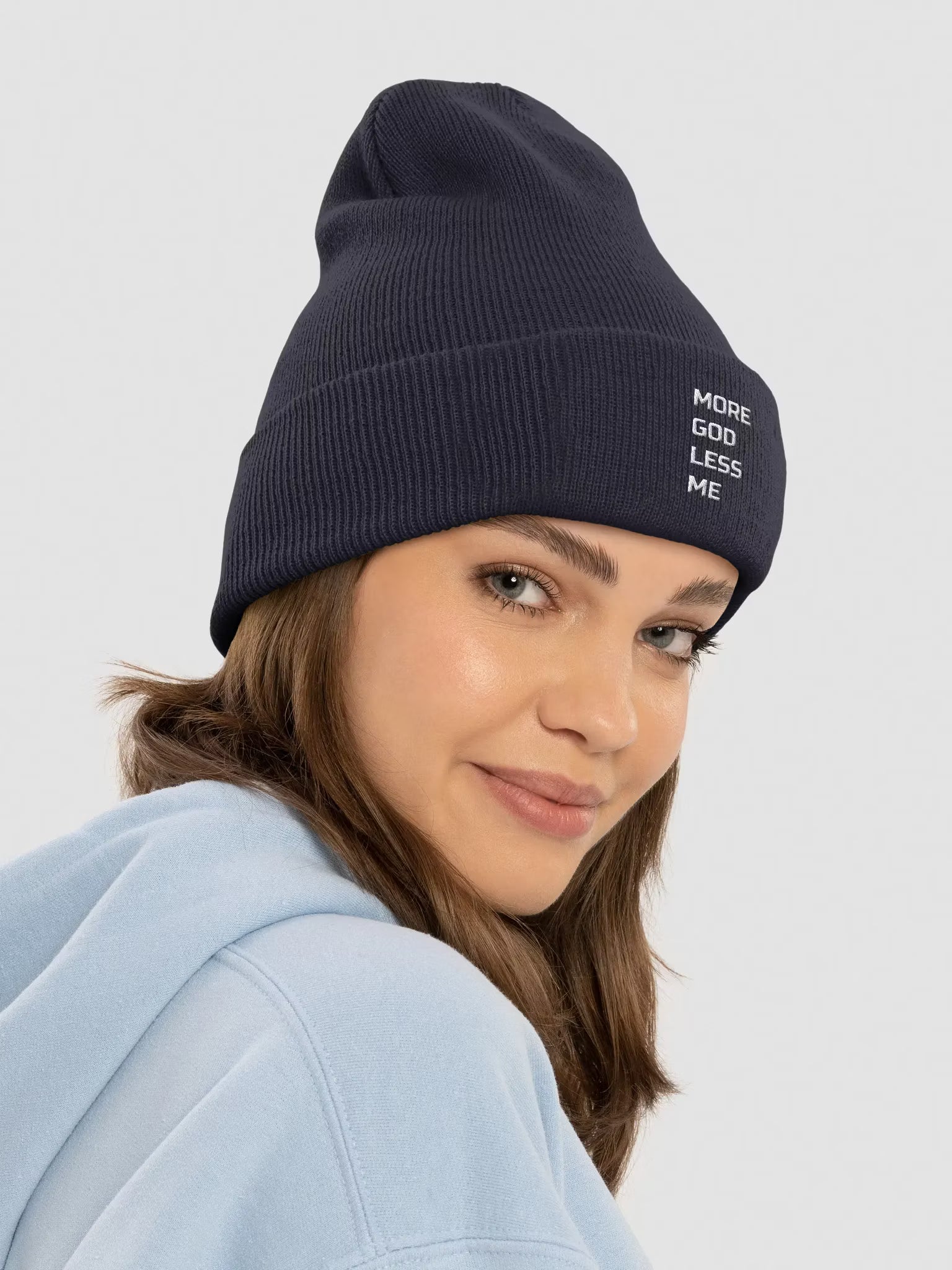 More God Less Me Embroidered Cuffed Beanie