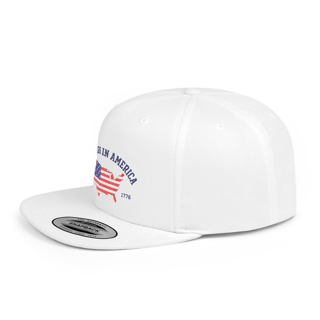 No Kings In America Flag Flat Bill Snapback Hat — Patriotic USA Baseball Cap (Since 1776)
