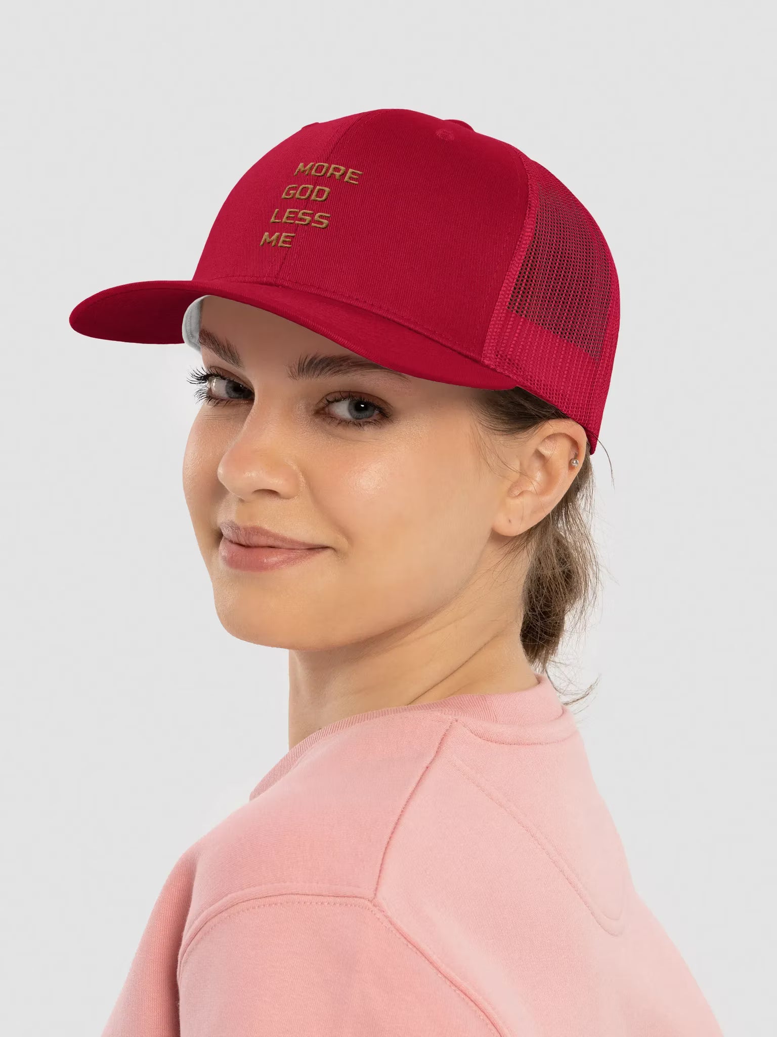 More God Less Me Embroidered Trucker Hat
