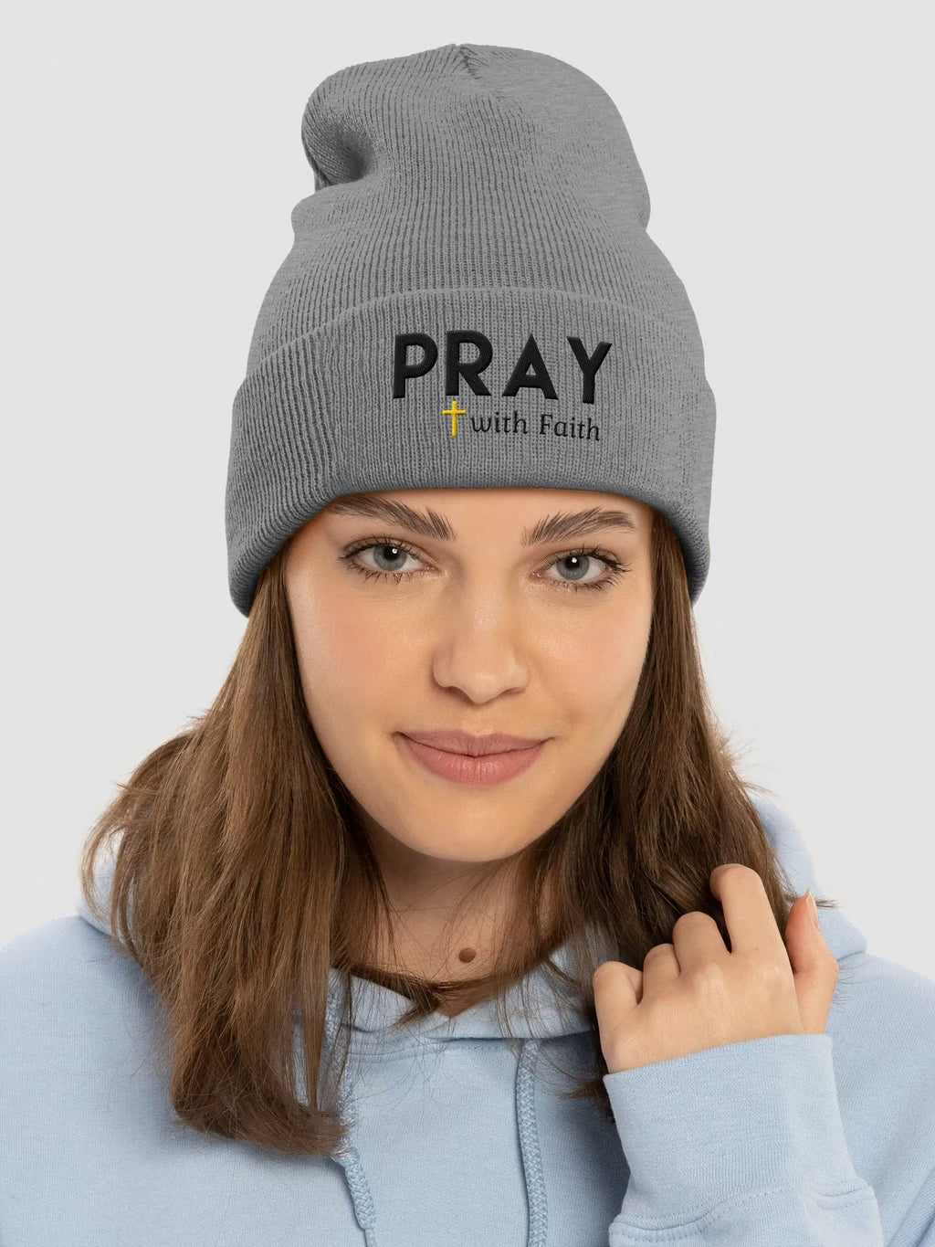 Pray with Faith Plus Cross Cuffed Beanie