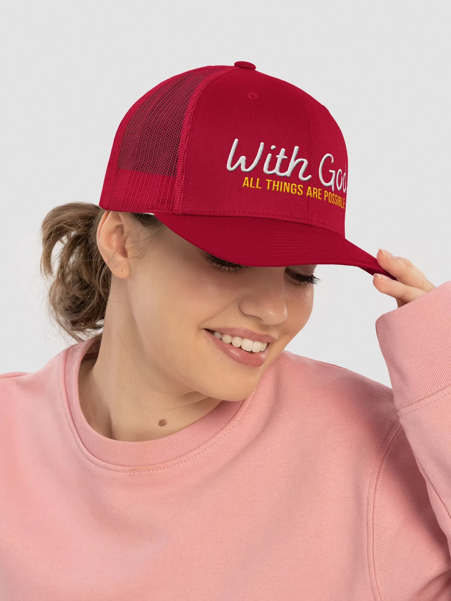 With God All things are possible Embroidered Trucker Hat