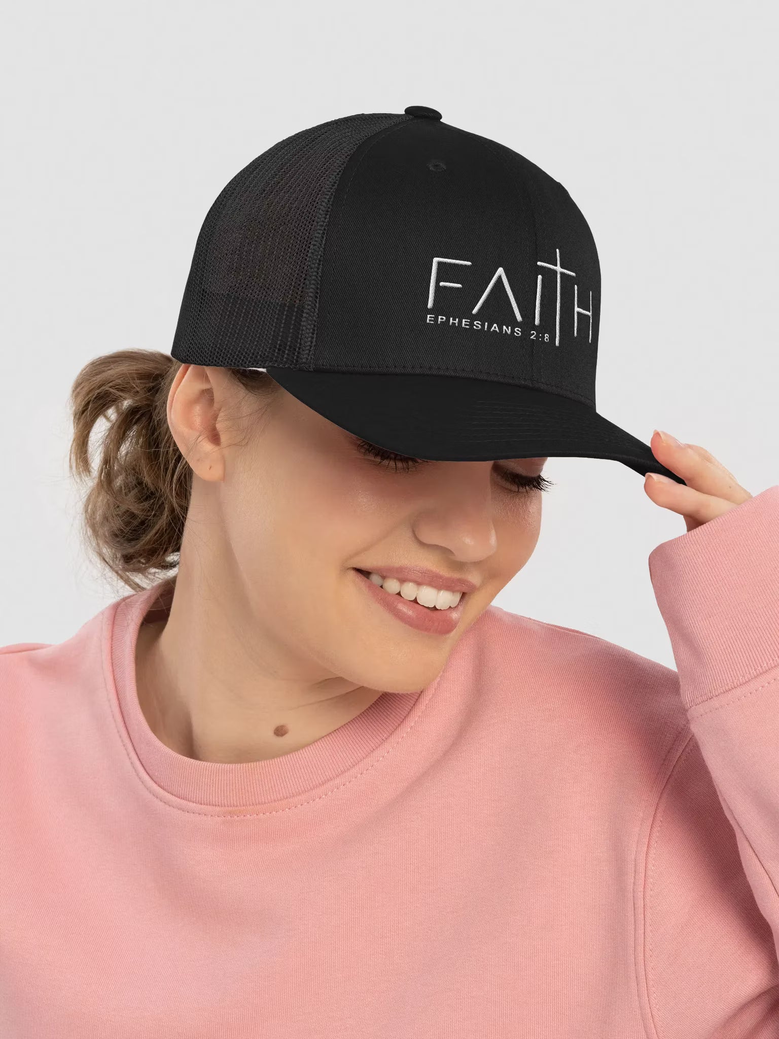 Faith Ephesians 2 : 8 Embroidered Trucker Hat