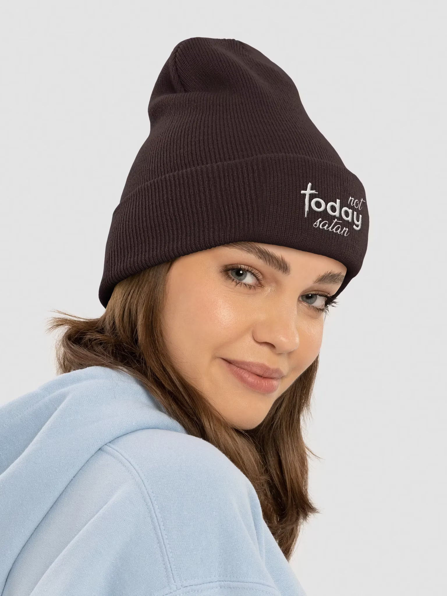 Not Today Satan Embroidered Cuffed Beanie