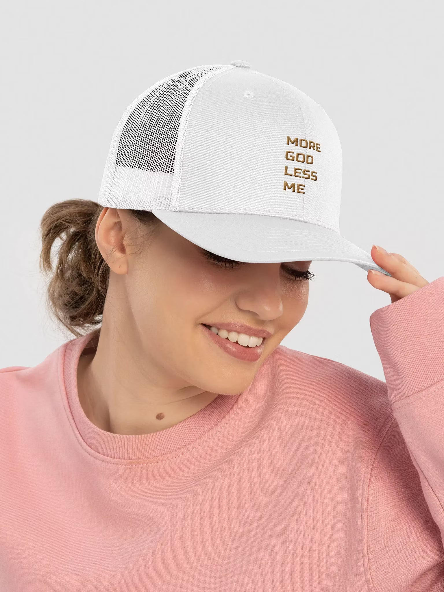 More God Less Me Embroidered Trucker Hat