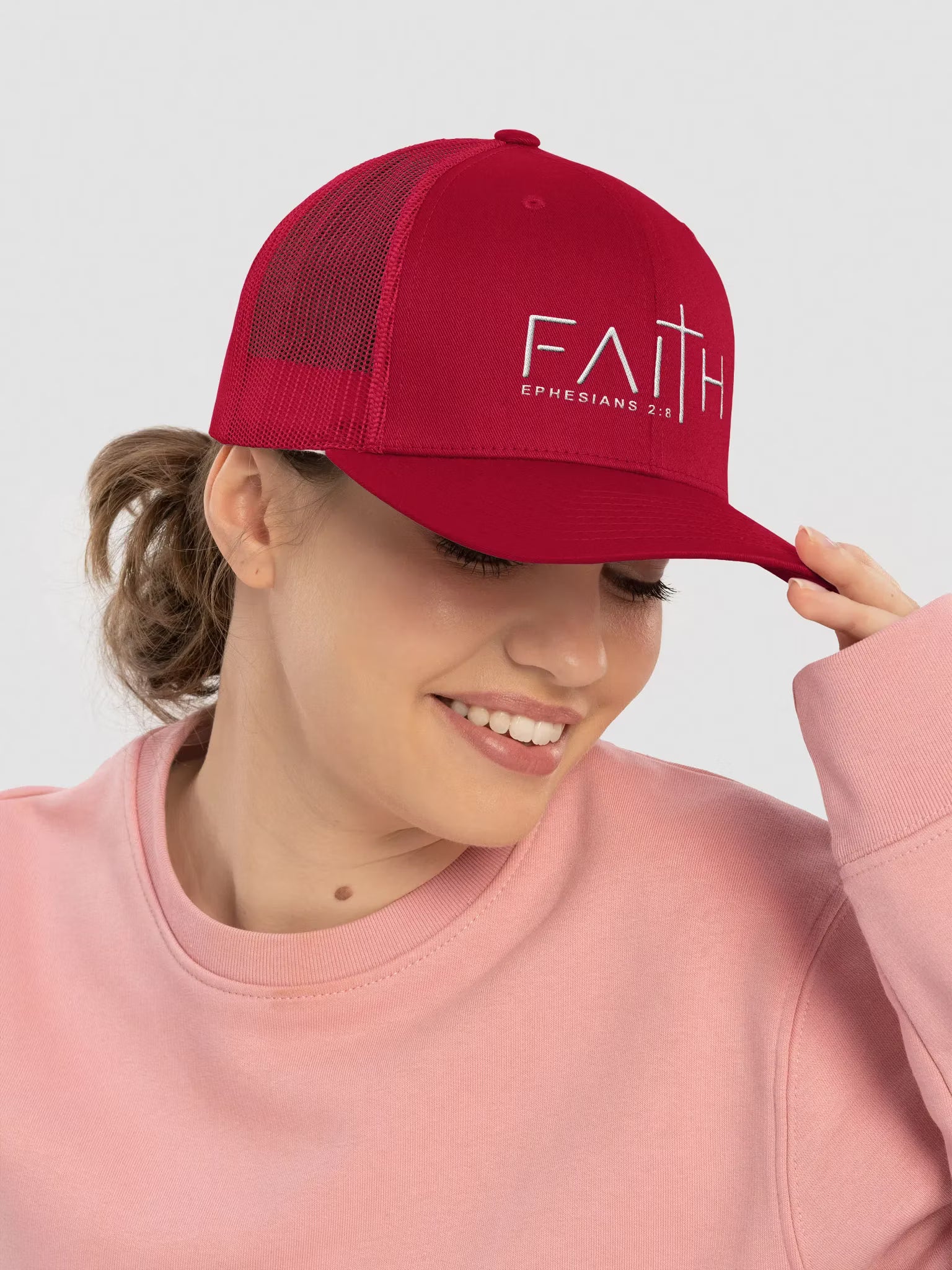 Faith Ephesians 2 : 8 Embroidered Trucker Hat