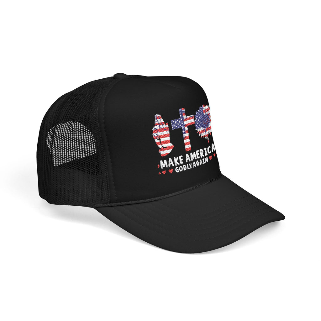 Make America GODLY AGAIN with USA Flag Trucker Hat