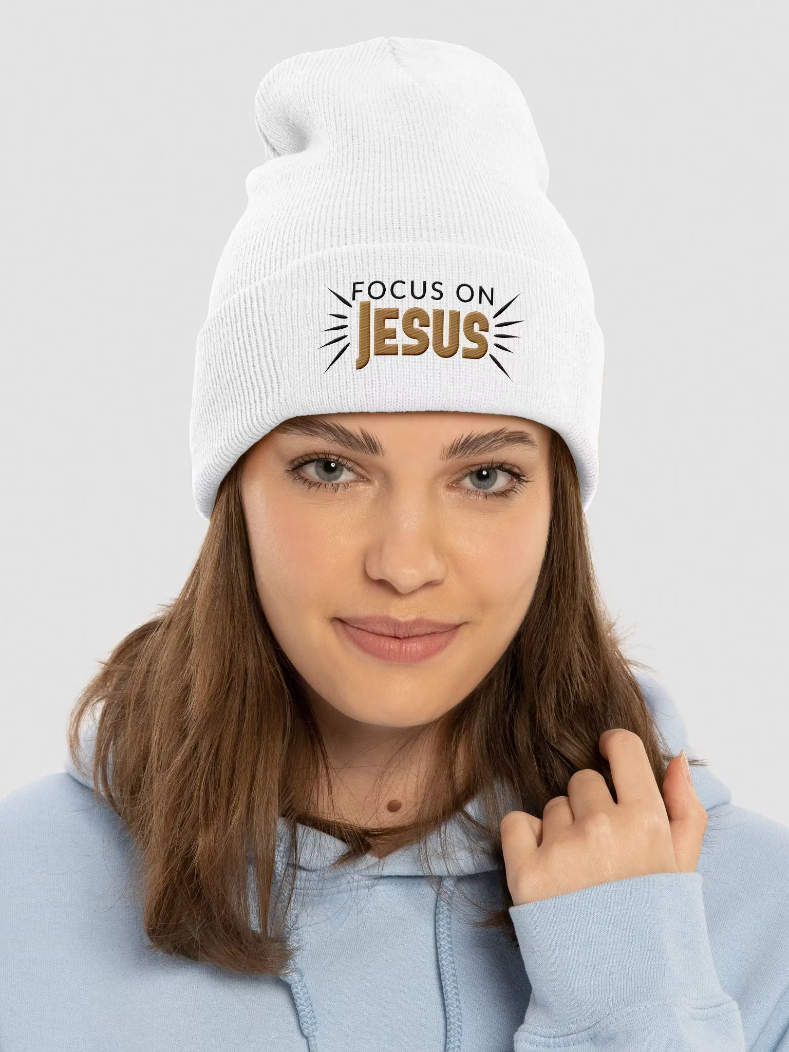 Focus on Jesus Embroidered Cuffed Beanie