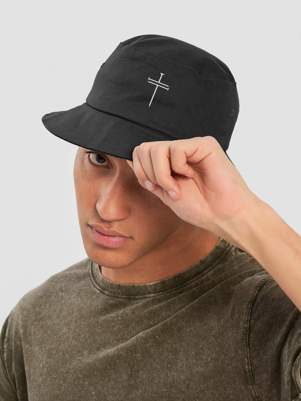 Nail Cross Embroidered Bucket Hat