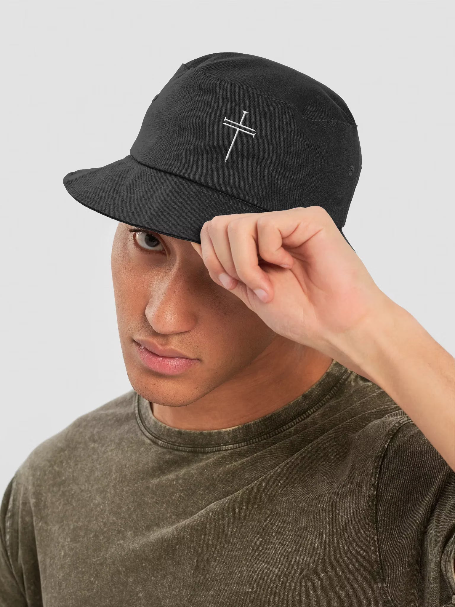 Nail Cross Embroidered Bucket Hat