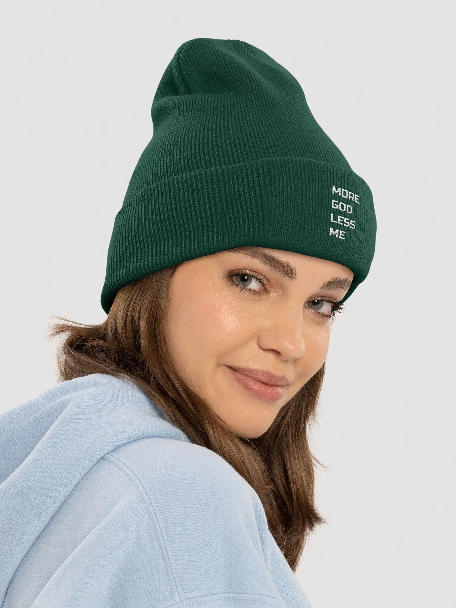 More God Less Me Embroidered Cuffed Beanie
