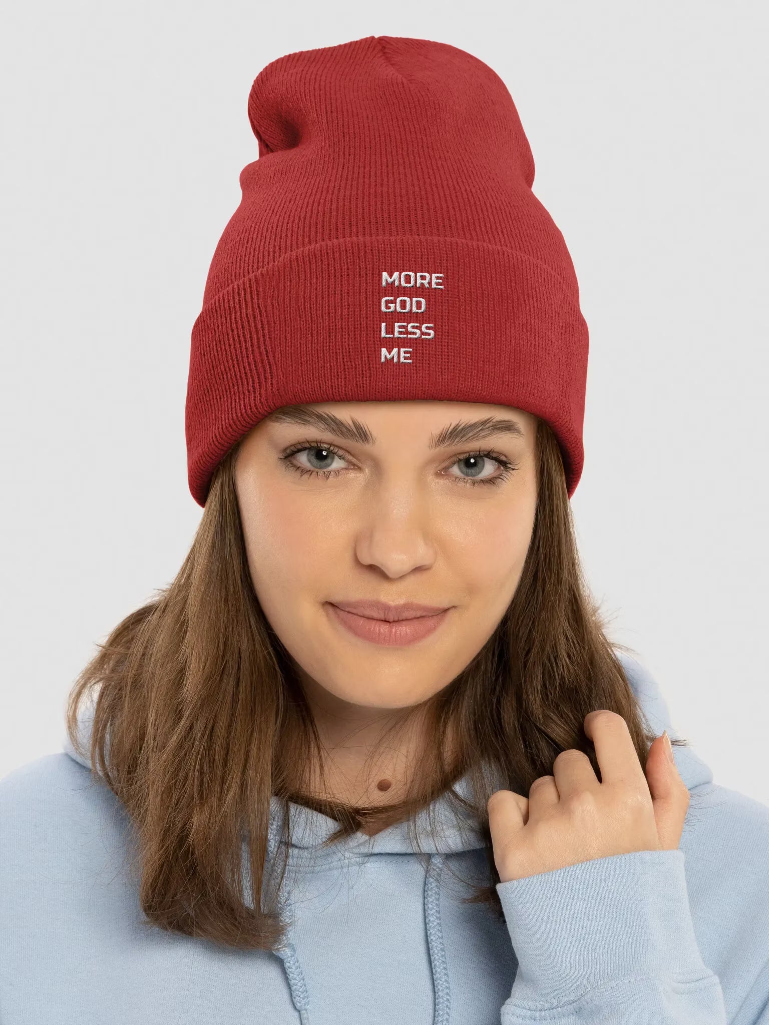 More God Less Me Embroidered Cuffed Beanie