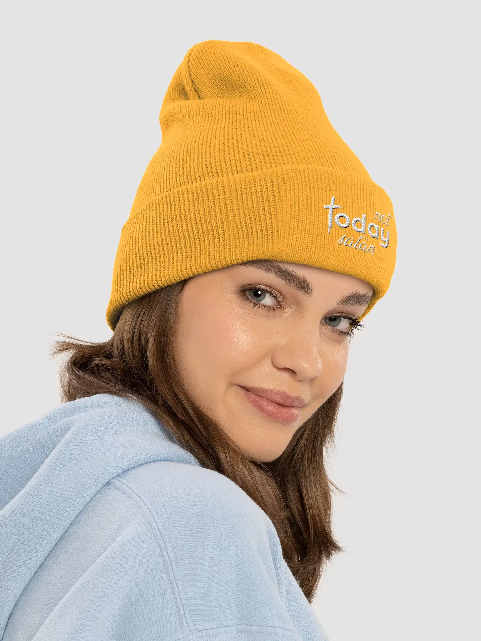 Not Today Satan Embroidered Cuffed Beanie