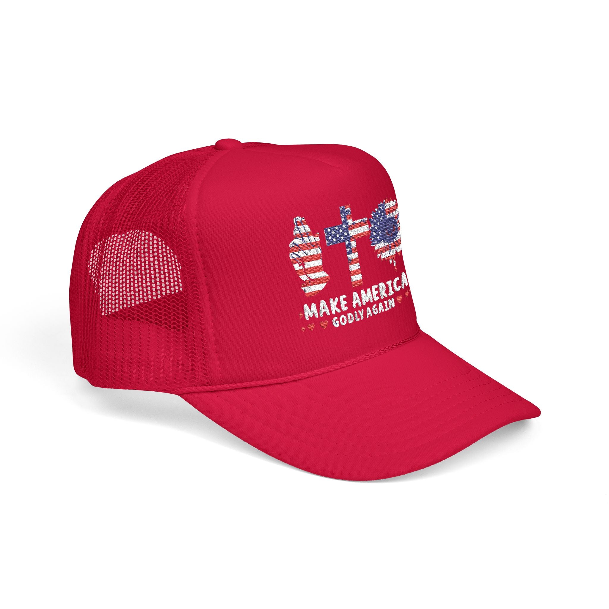 Make America GODLY AGAIN with USA Flag Trucker Hat