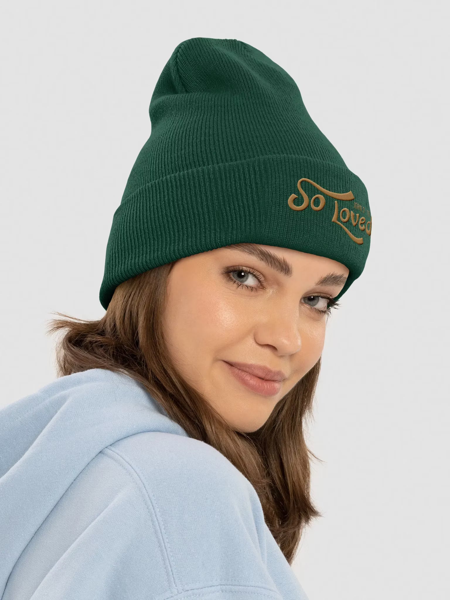 So Loved John 3 : 16 Embroidered Cuffed Beanie