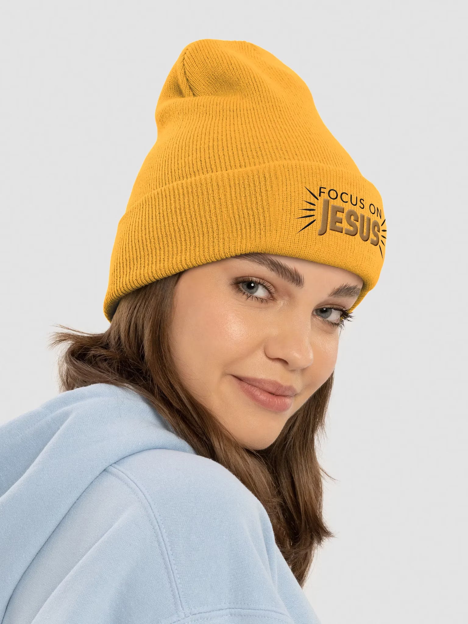 Focus on Jesus Embroidered Cuffed Beanie