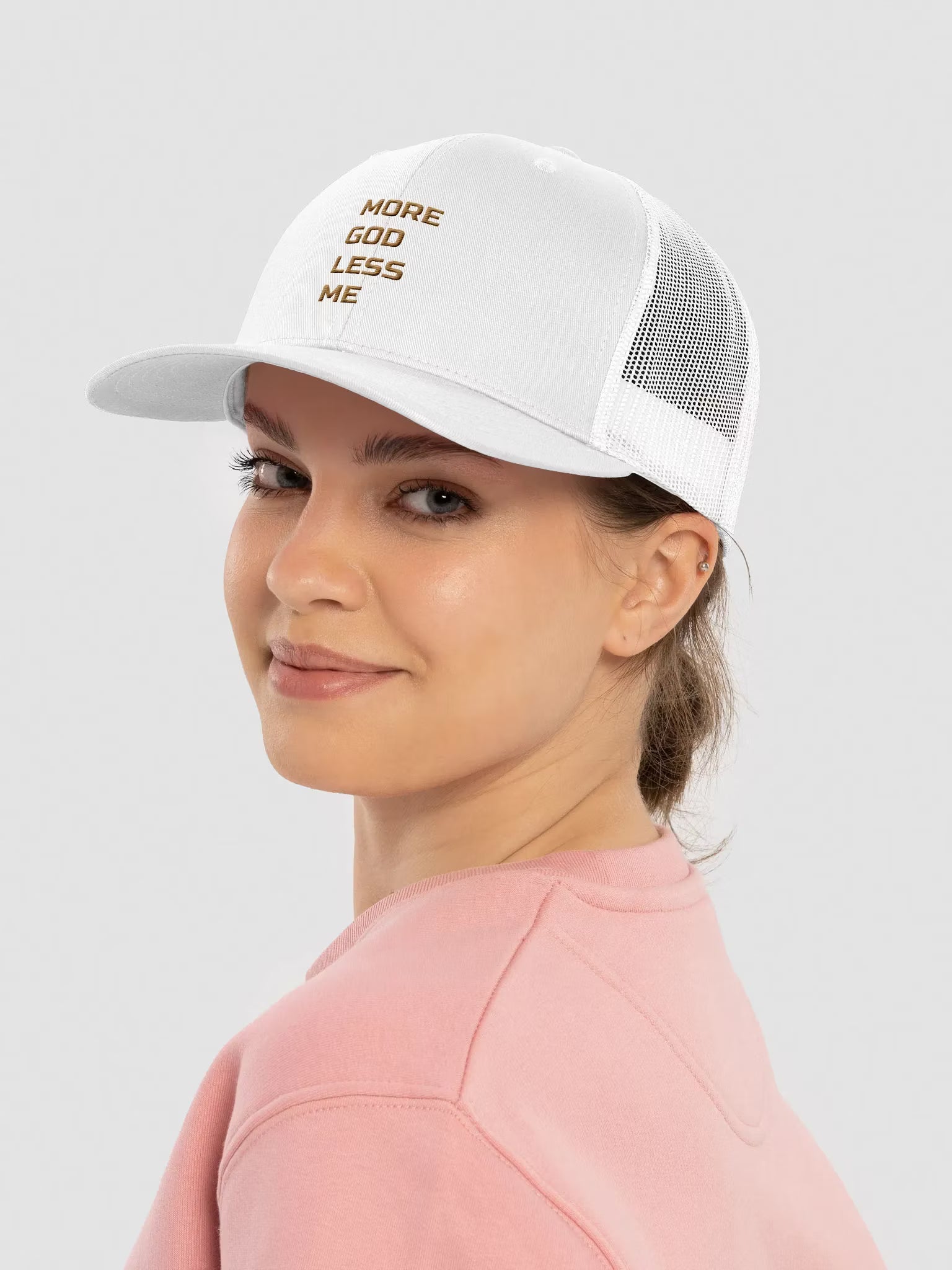 More God Less Me Embroidered Trucker Hat