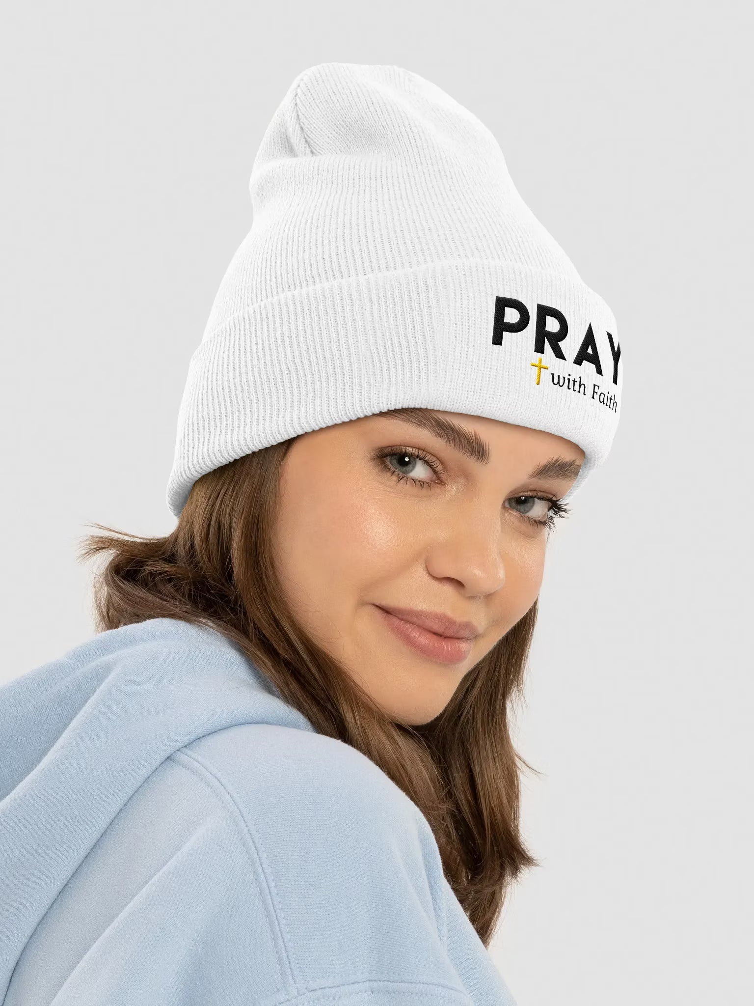 Pray with Faith Embroidered Cuffed Beanie