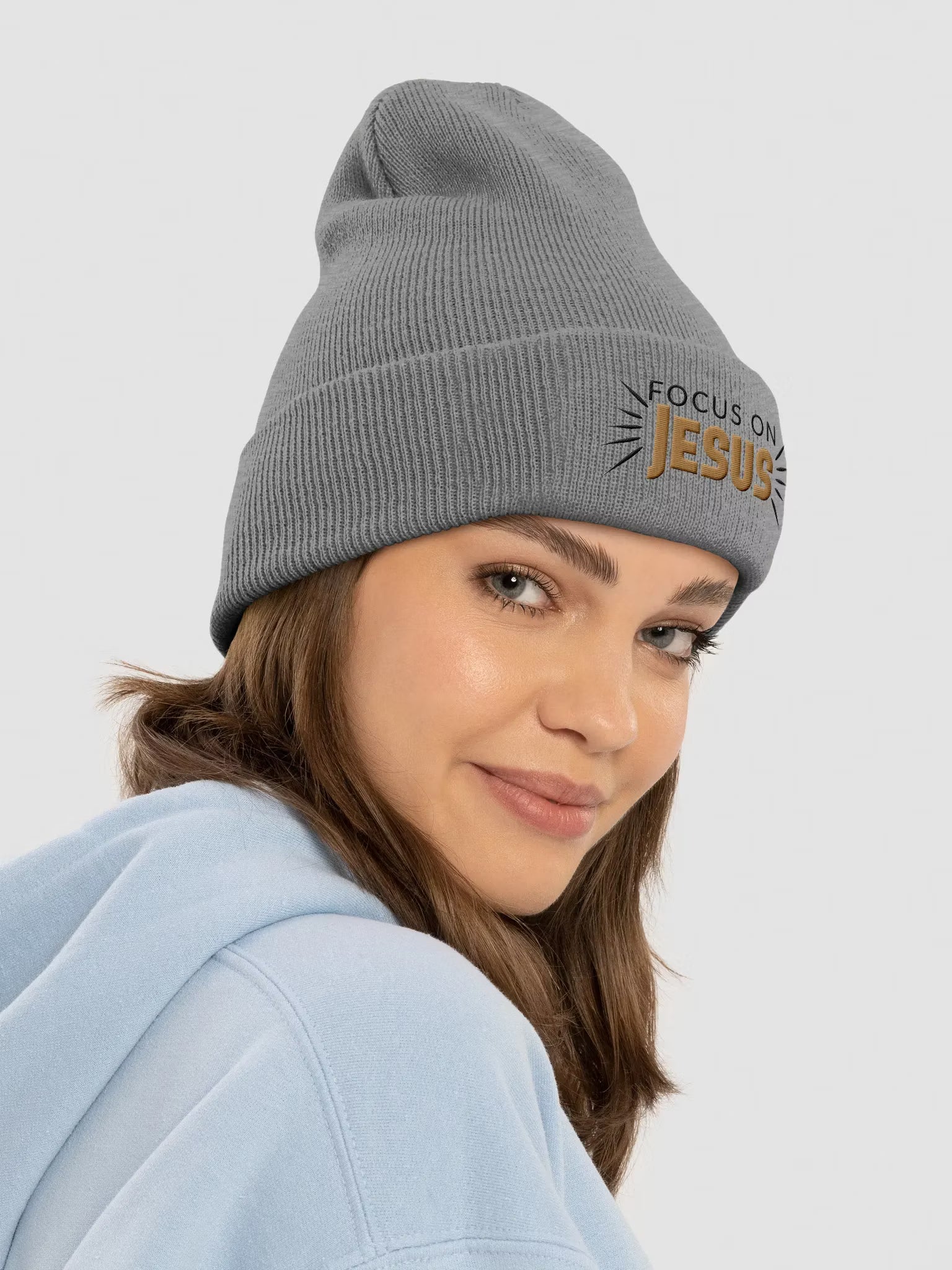 Focus on Jesus Embroidered Cuffed Beanie