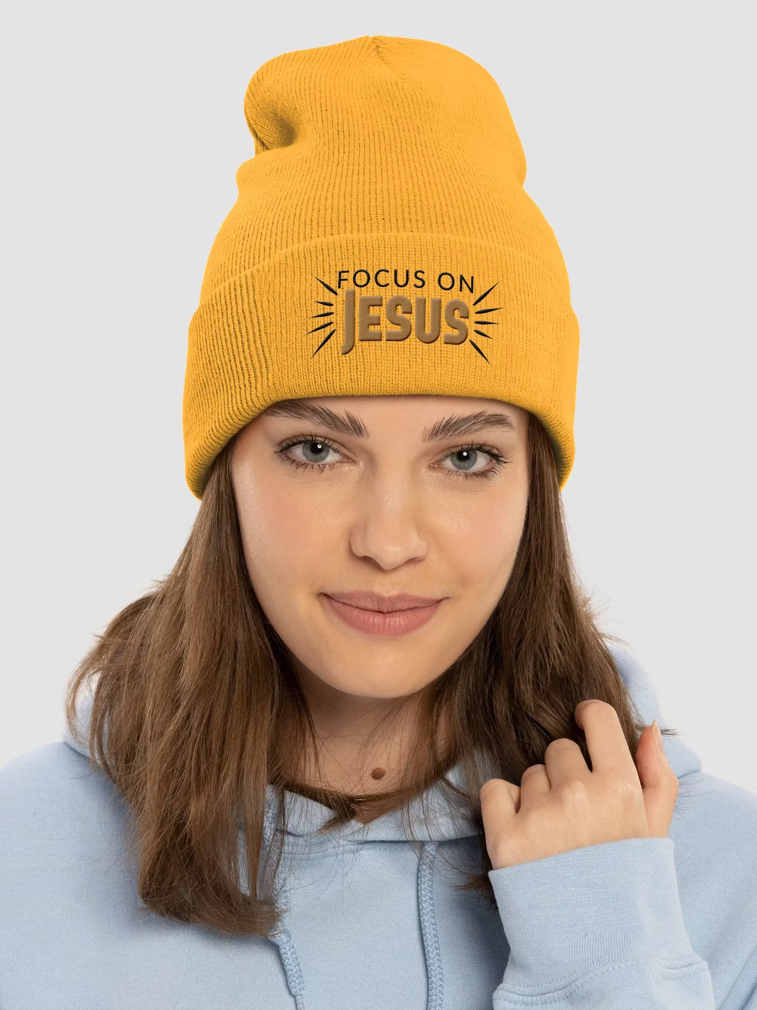 Focus on Jesus Embroidered Cuffed Beanie