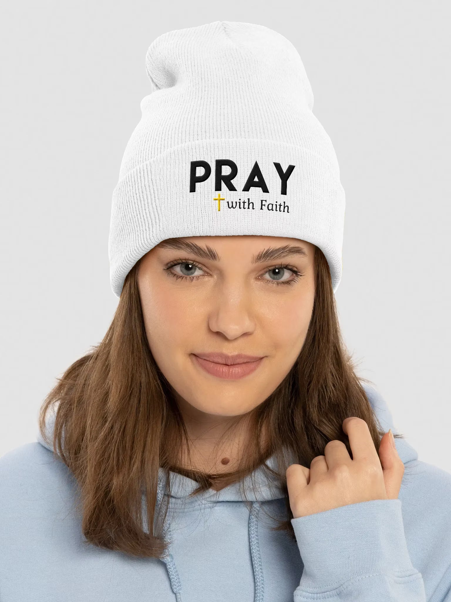 Pray with Faith Embroidered Cuffed Beanie