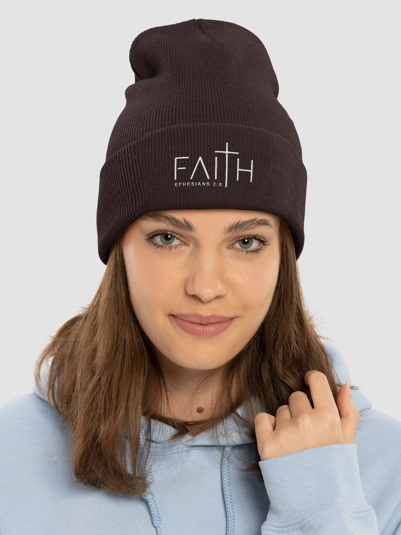 Faith - Ephesians 2 : 8 Embroidered Cuffed Beanie