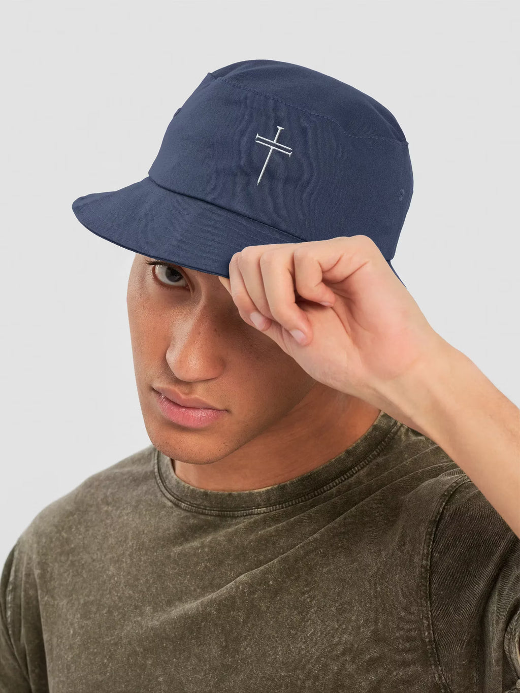 Nail Cross Embroidered Bucket Hat