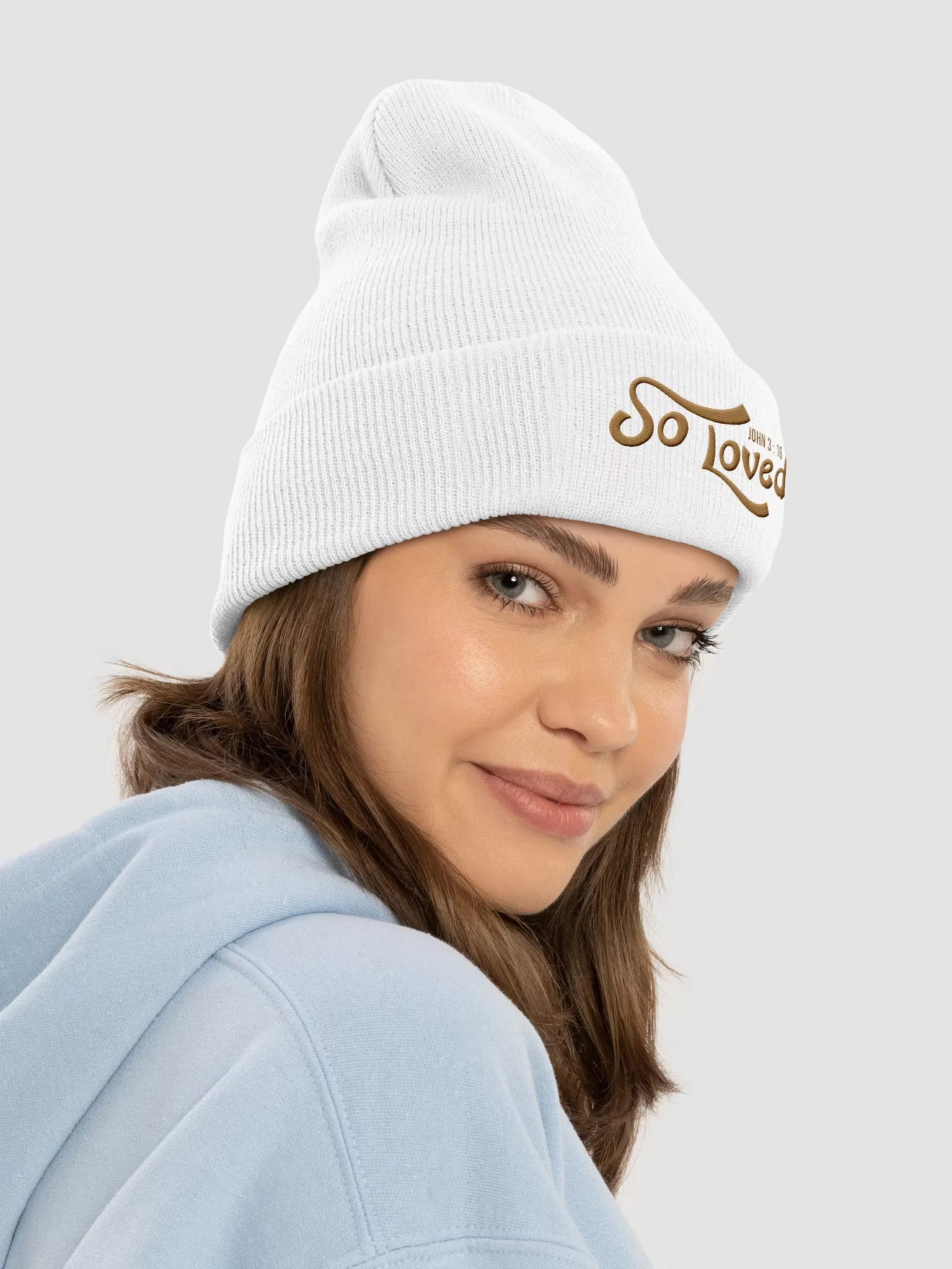 So Loved John 3 : 16 Embroidered Cuffed Beanie