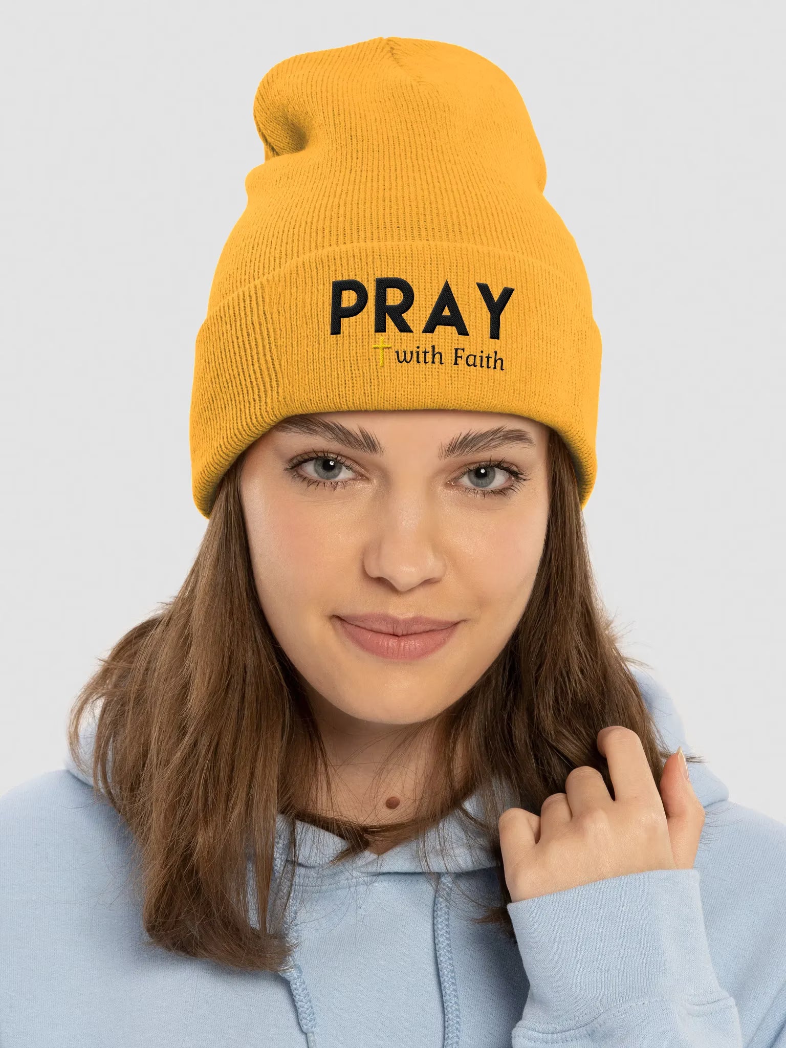 Pray with Faith Embroidered Cuffed Beanie