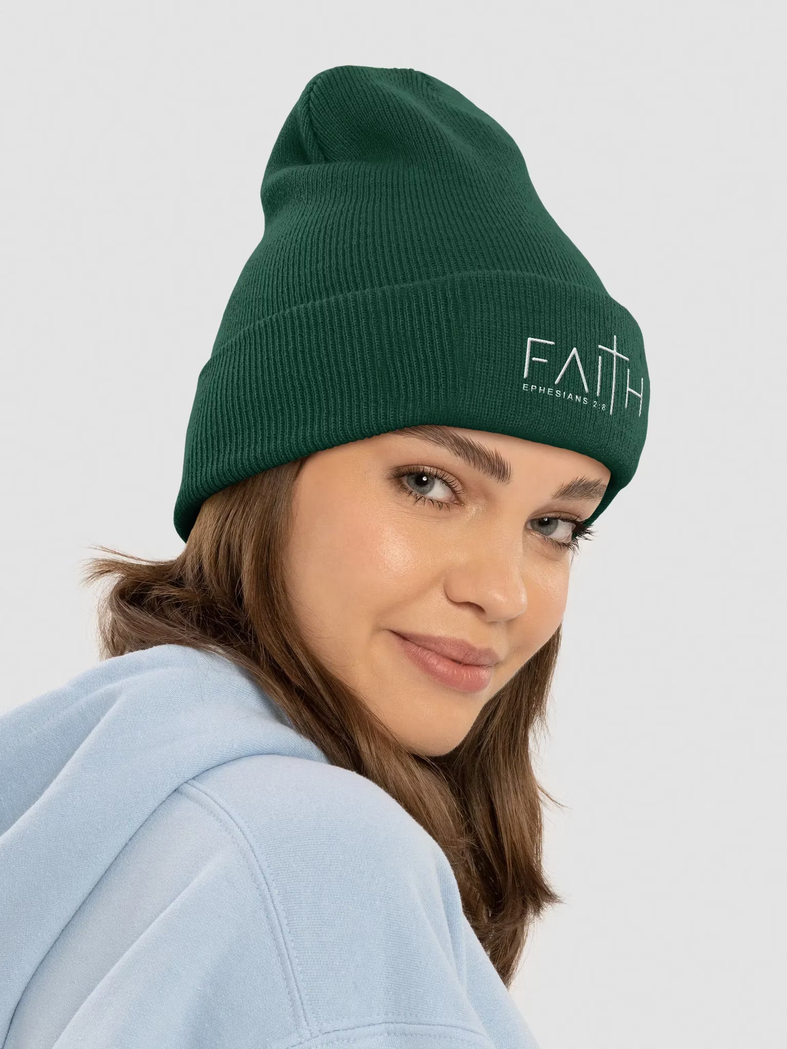 Faith - Ephesians 2 : 8 Embroidered Cuffed Beanie