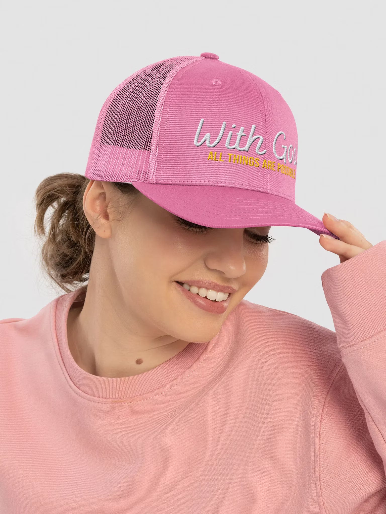 With God All things are possible Embroidered Trucker Hat