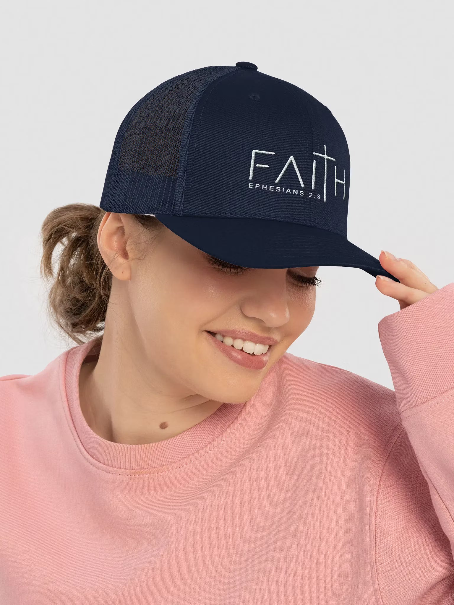 Faith Ephesians 2 : 8 Embroidered Trucker Hat
