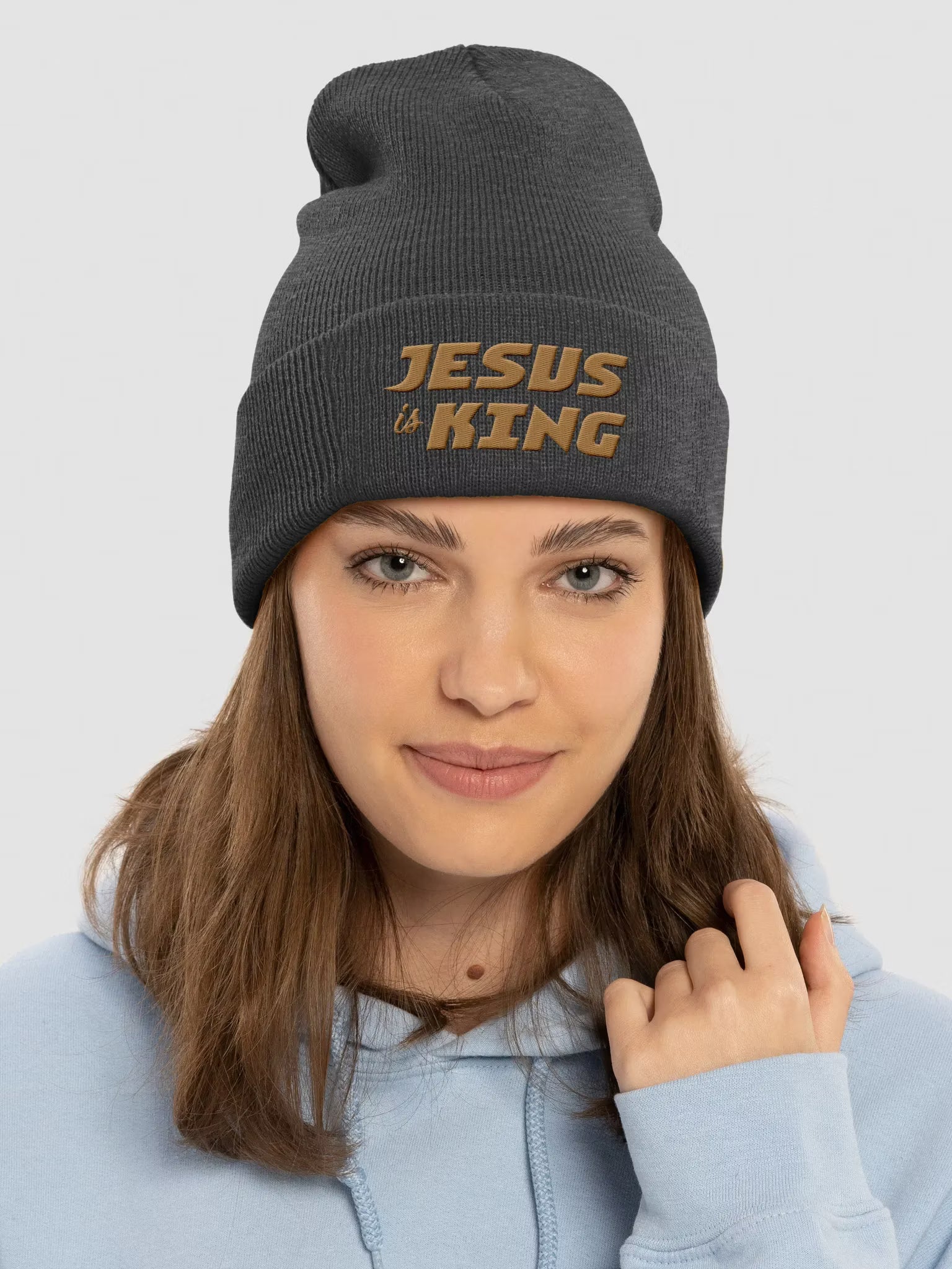 Jesus is King Cuffed Embroidered Beanie