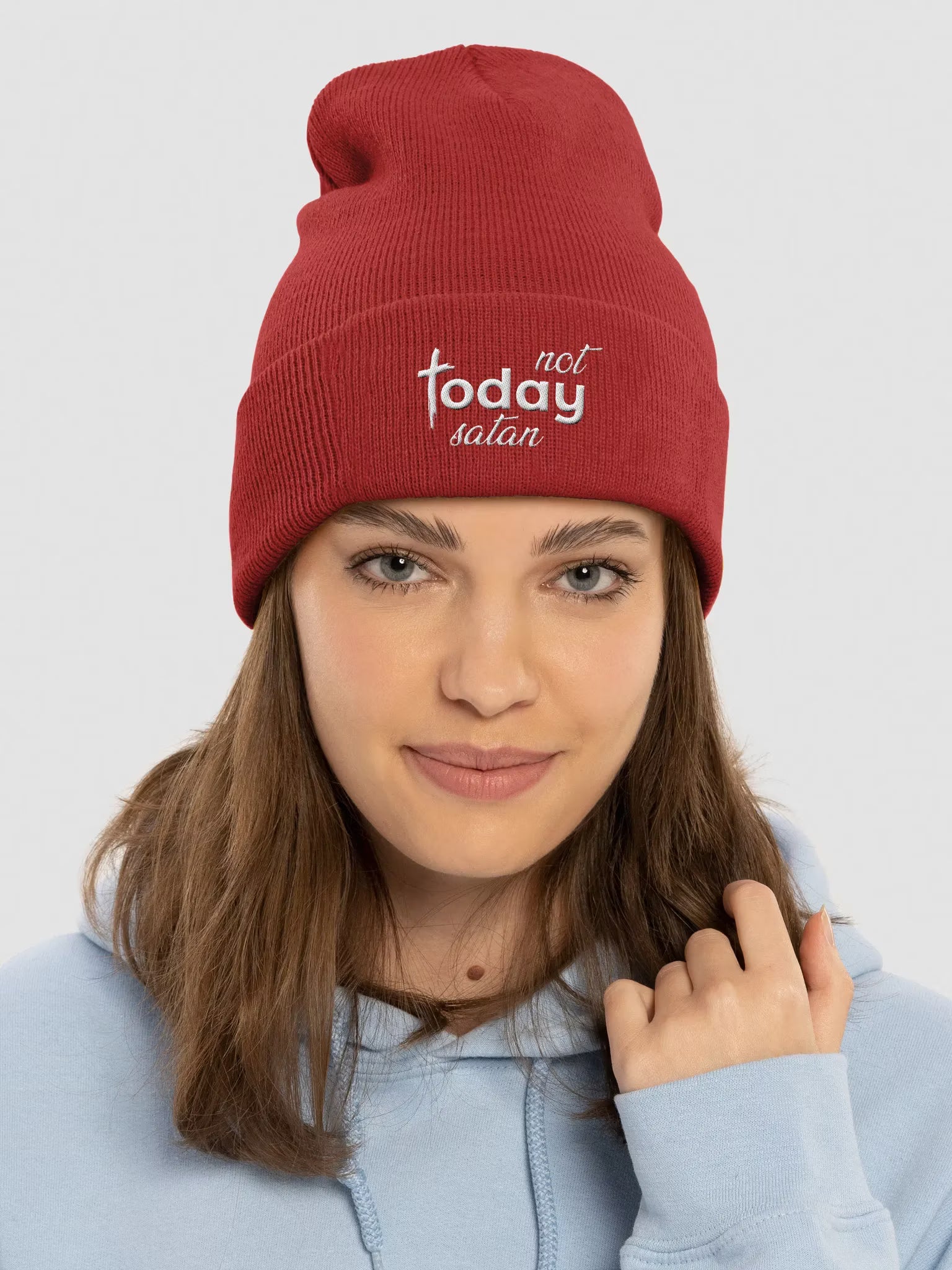 Not Today Satan Embroidered Cuffed Beanie