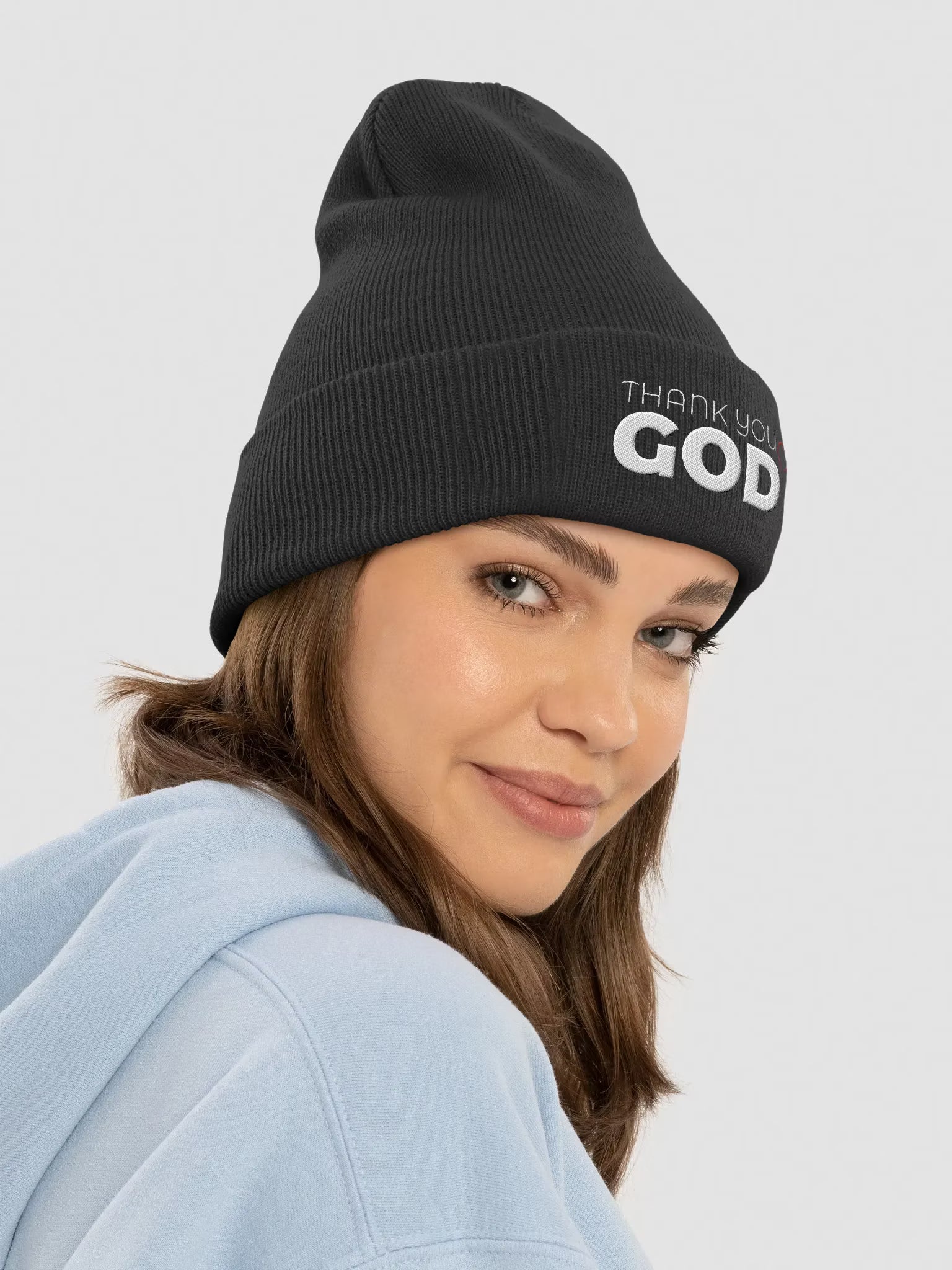 Thank you God Embroidered Cuffed Beanie