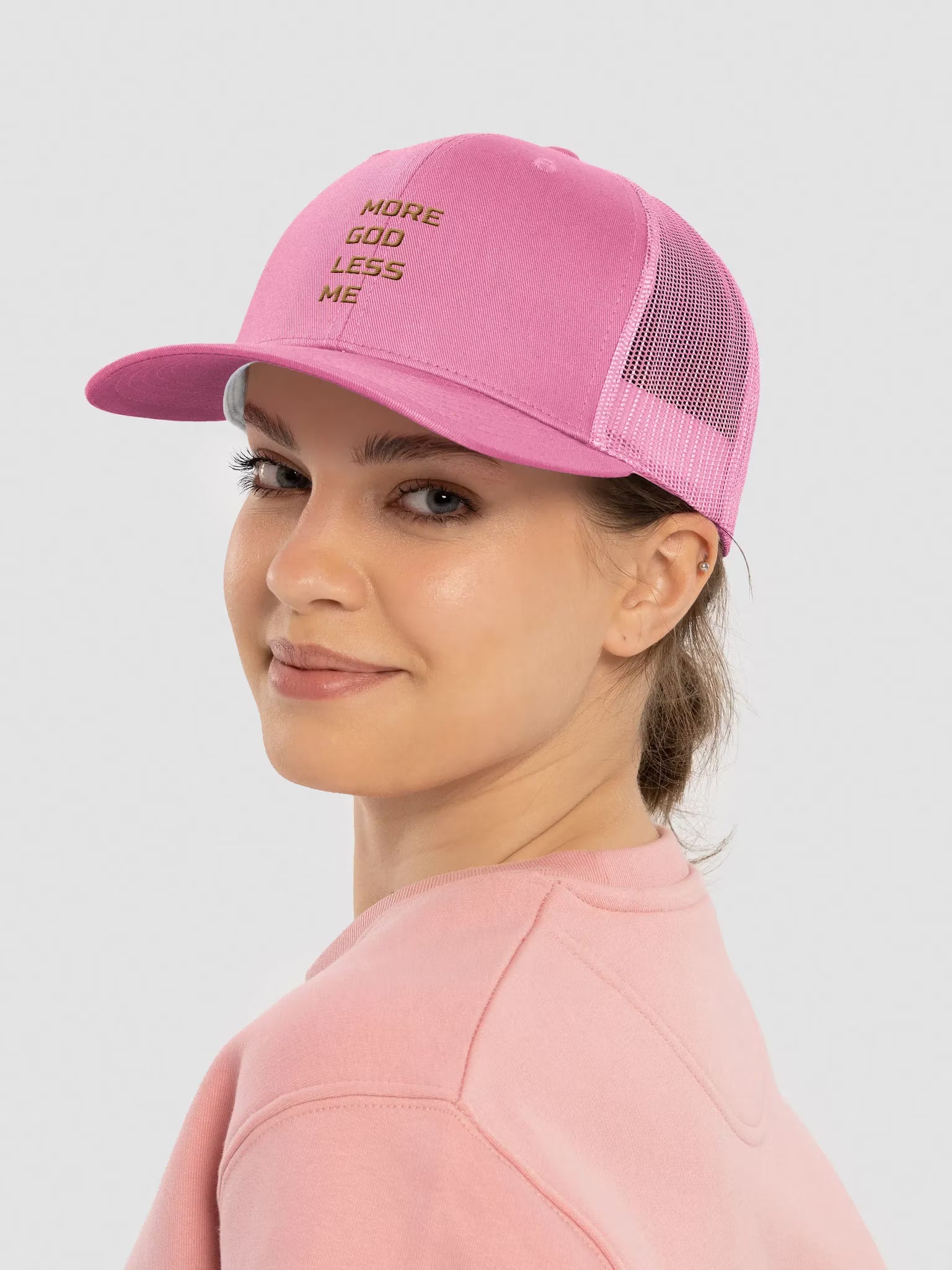 More God Less Me Embroidered Trucker Hat