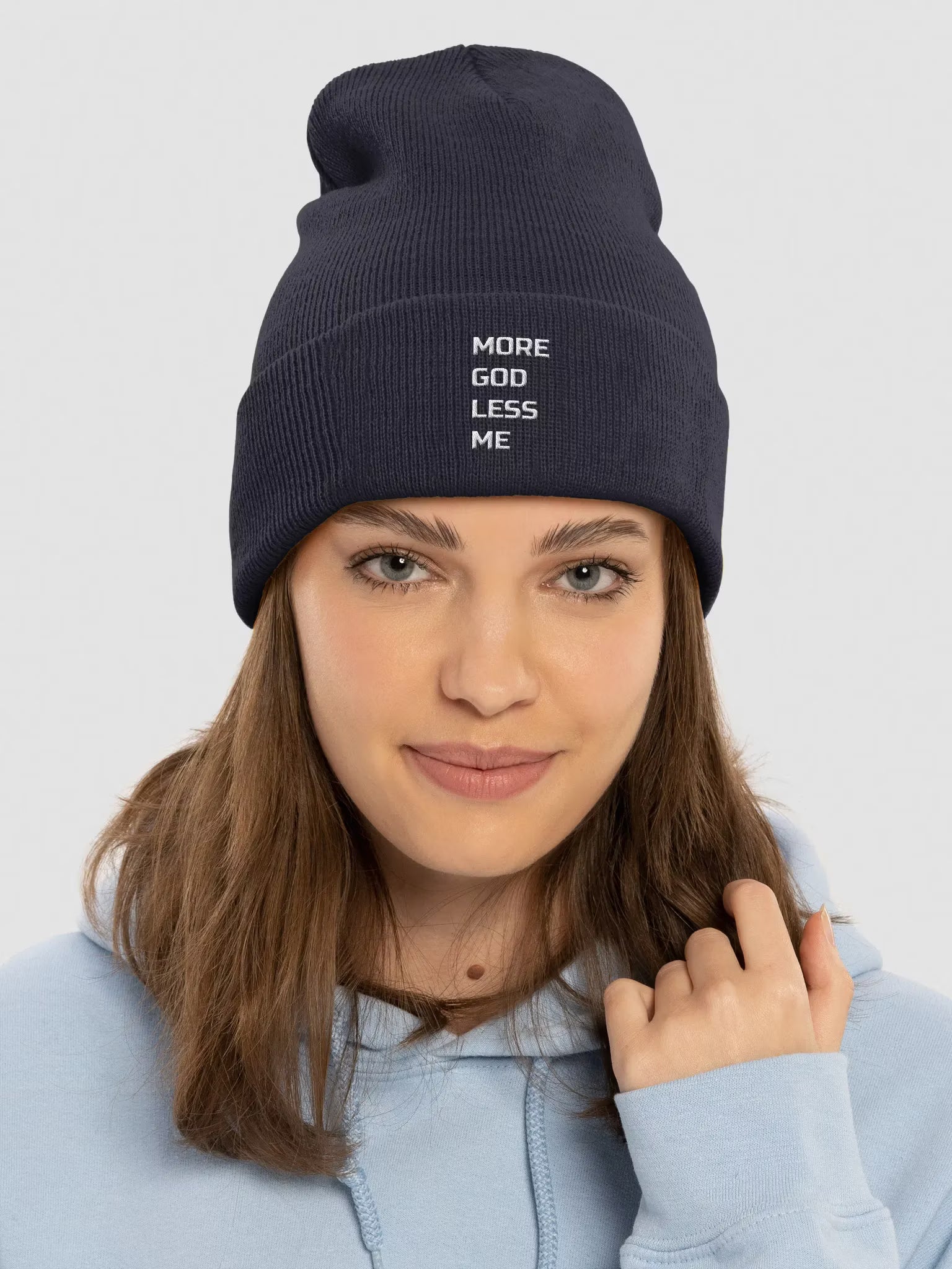 More God Less Me Embroidered Cuffed Beanie