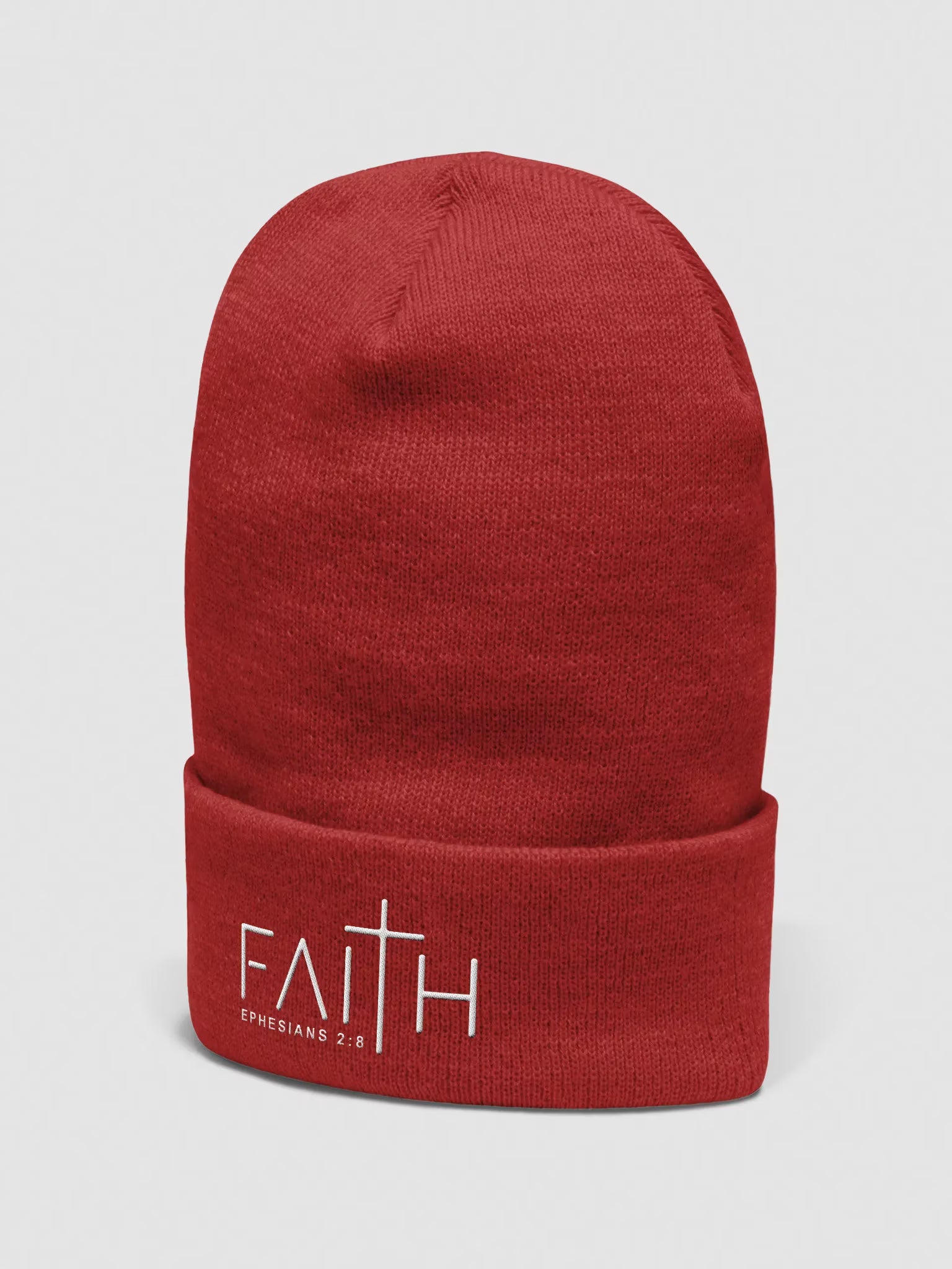 Faith - Ephesians 2 : 8 Embroidered Cuffed Beanie