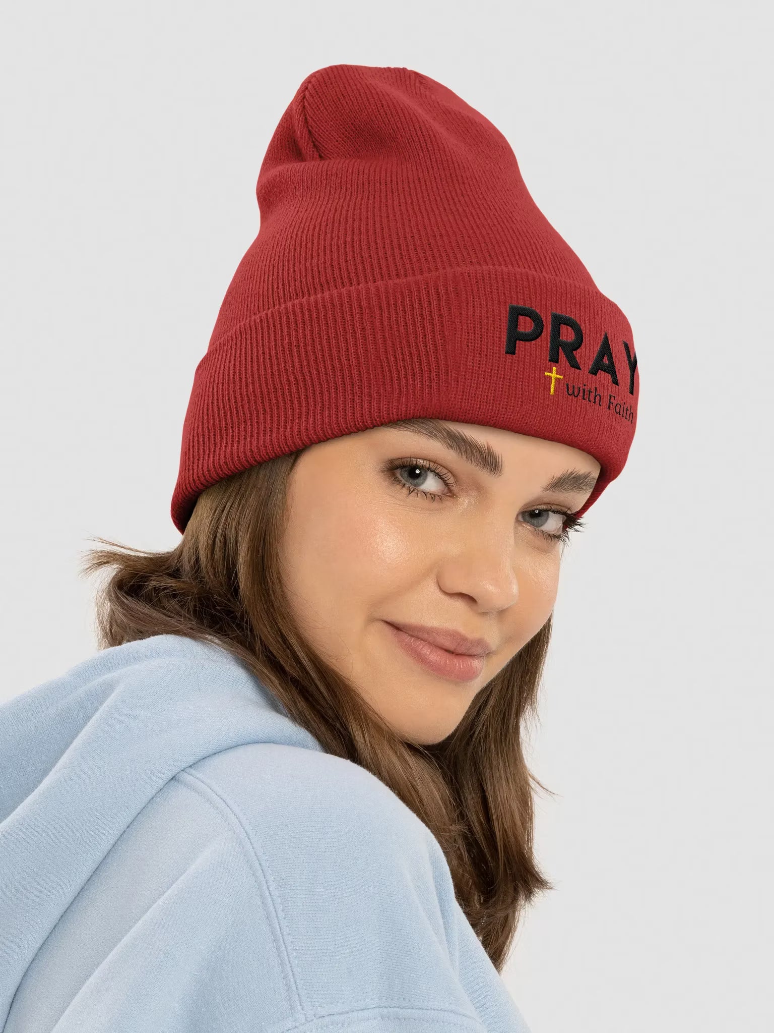 Pray with Faith Embroidered Cuffed Beanie