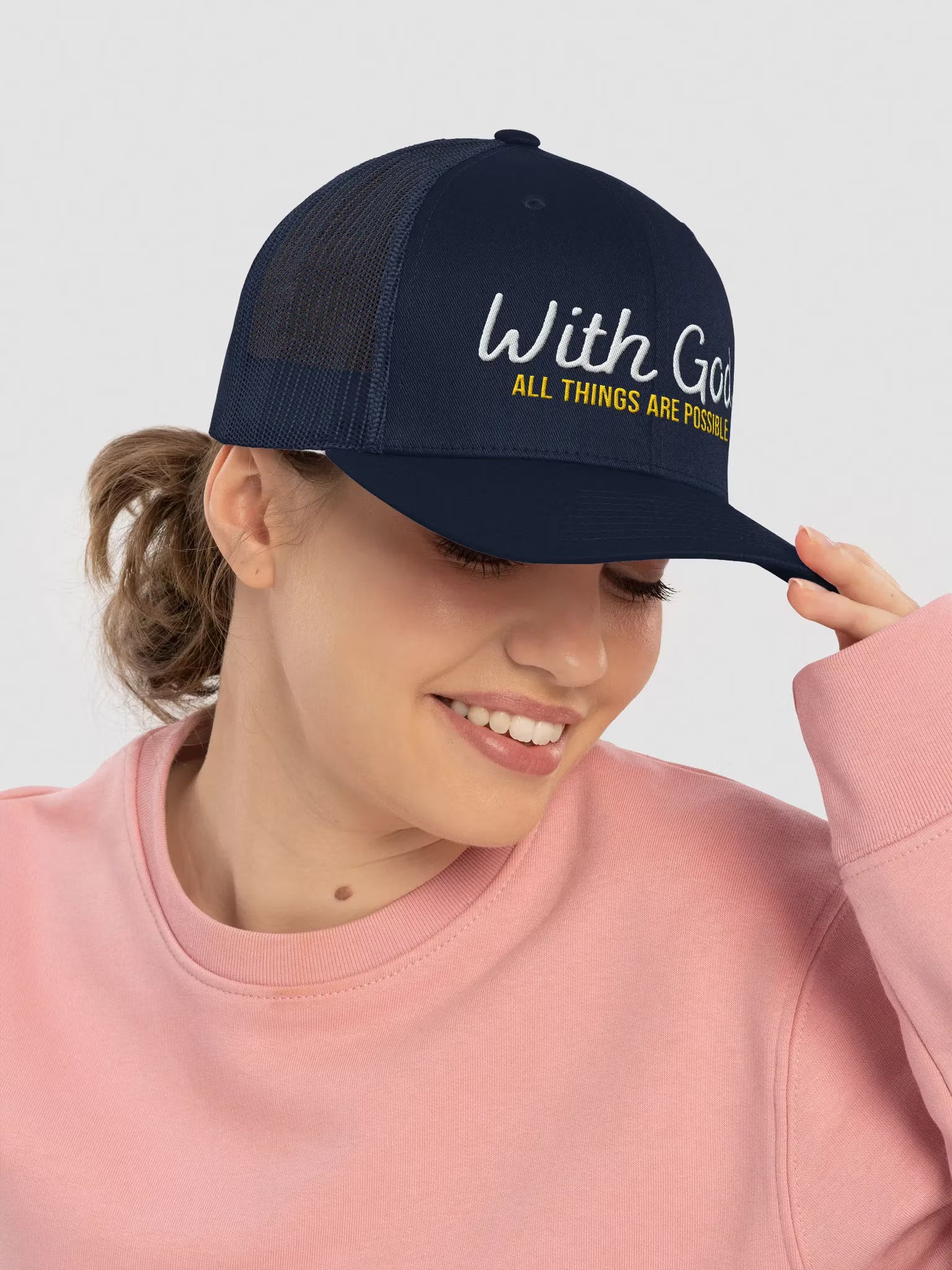 With God All things are possible Embroidered Trucker Hat