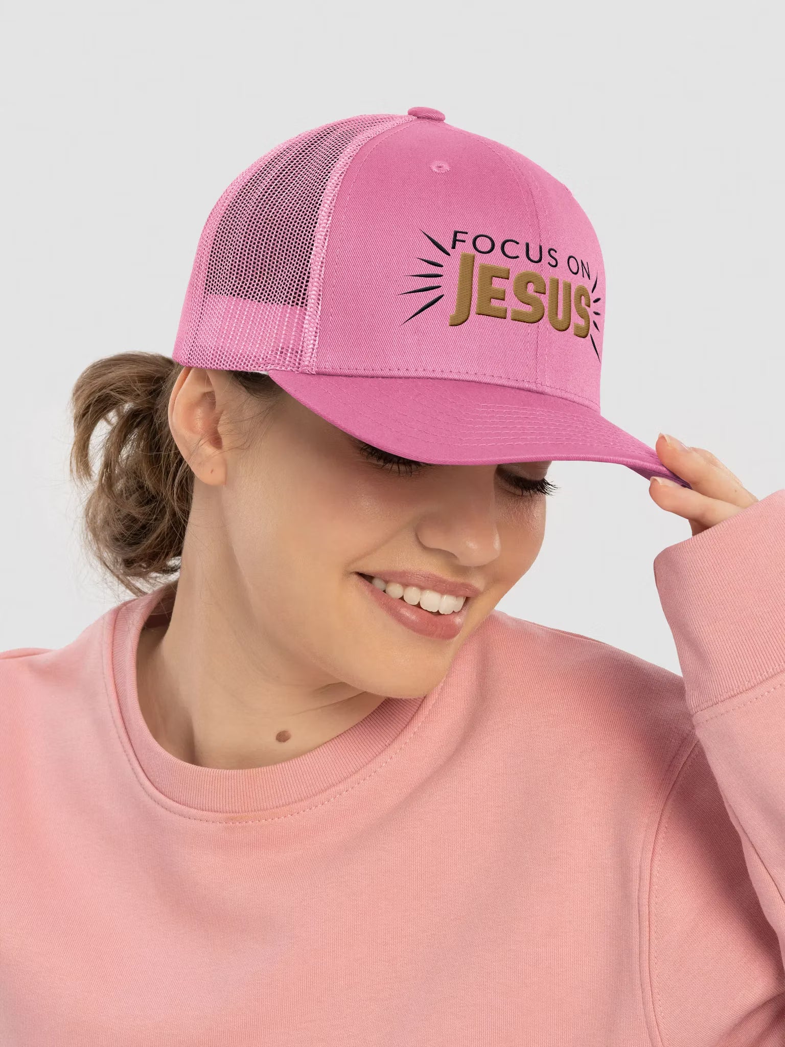 Focus on Jesus Embroidered Trucker Hat