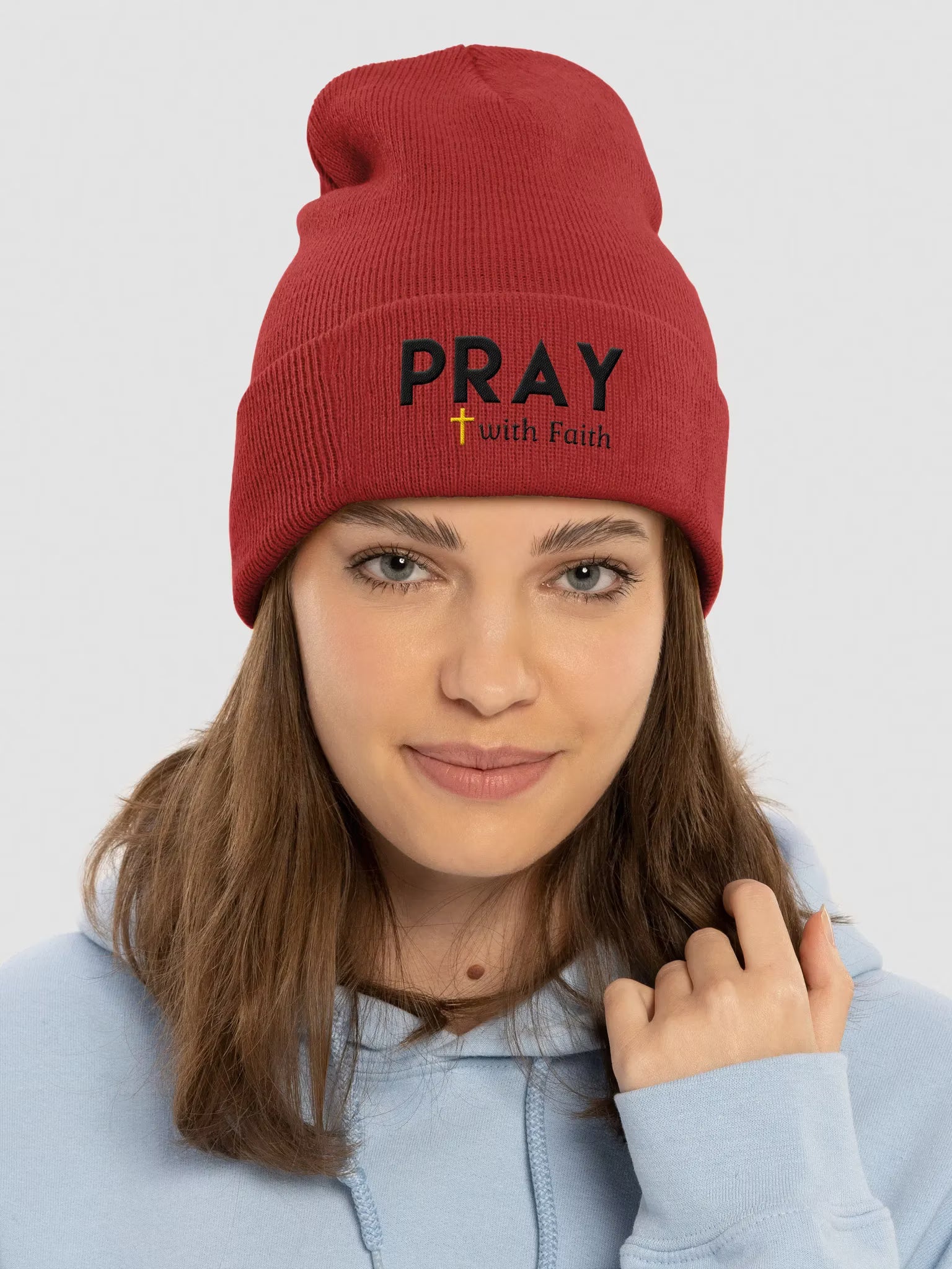 Pray with Faith Embroidered Cuffed Beanie