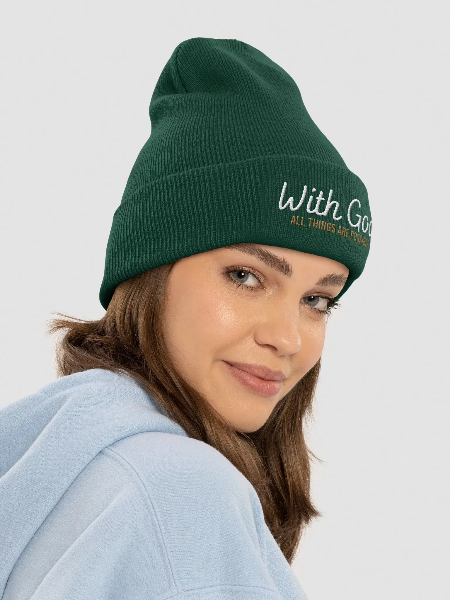 With God All things are possible Embroidered Cuffed Beanie